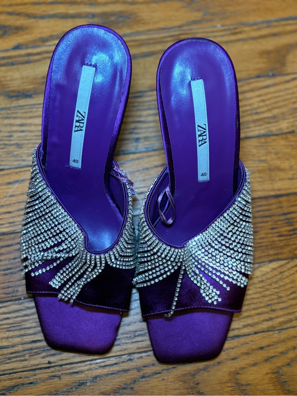 Zara Purple Satin Crystal-Embellished Slide Sandals